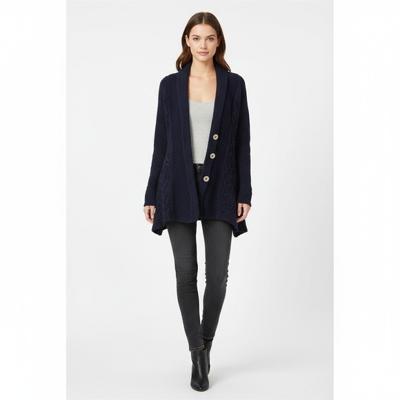 Free People Sweaters - Free People Far Away Cable Knit Cardigan Womens Size M Blue Shawl Collar